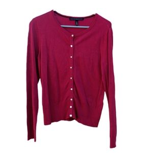 White House Black Market Wine Colored Cardigan Sweater Lightweight Size M